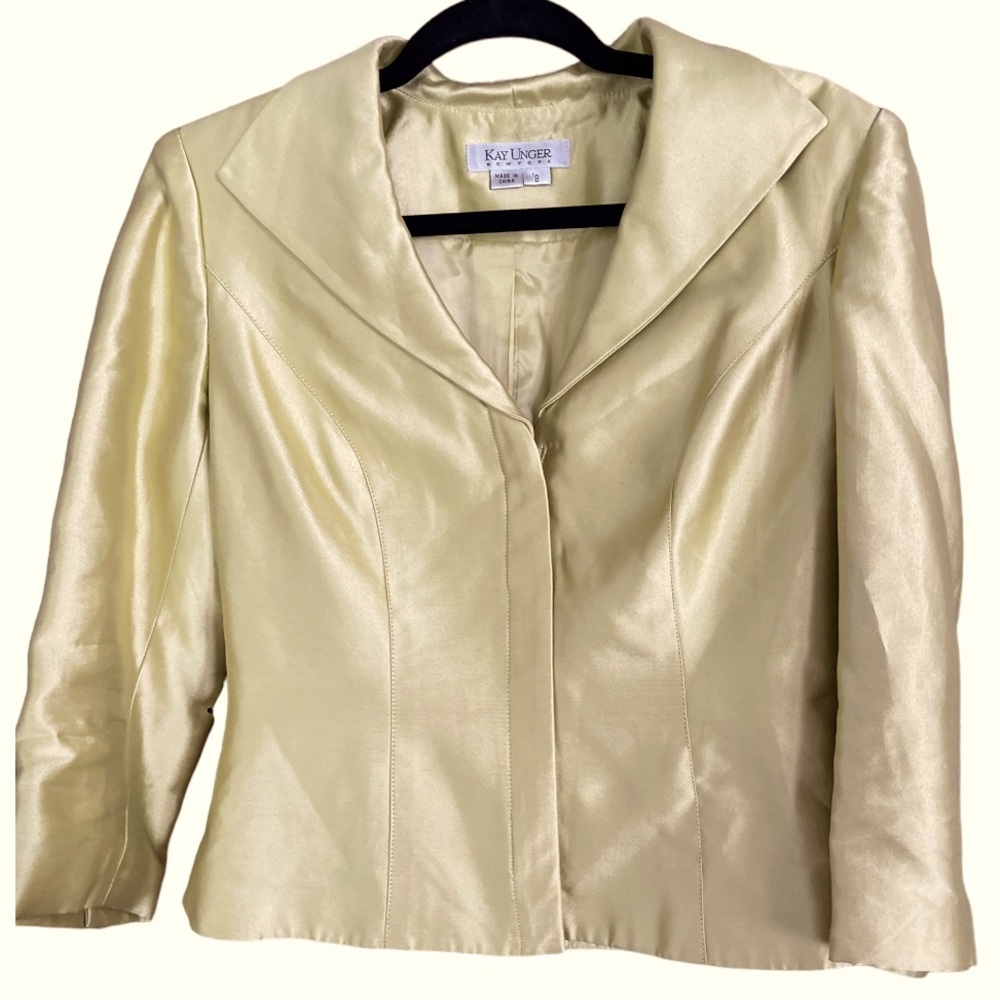 Kay‎ Unger Yellow Silk Blend Formal Jacket with Black Jewel Buttons 8